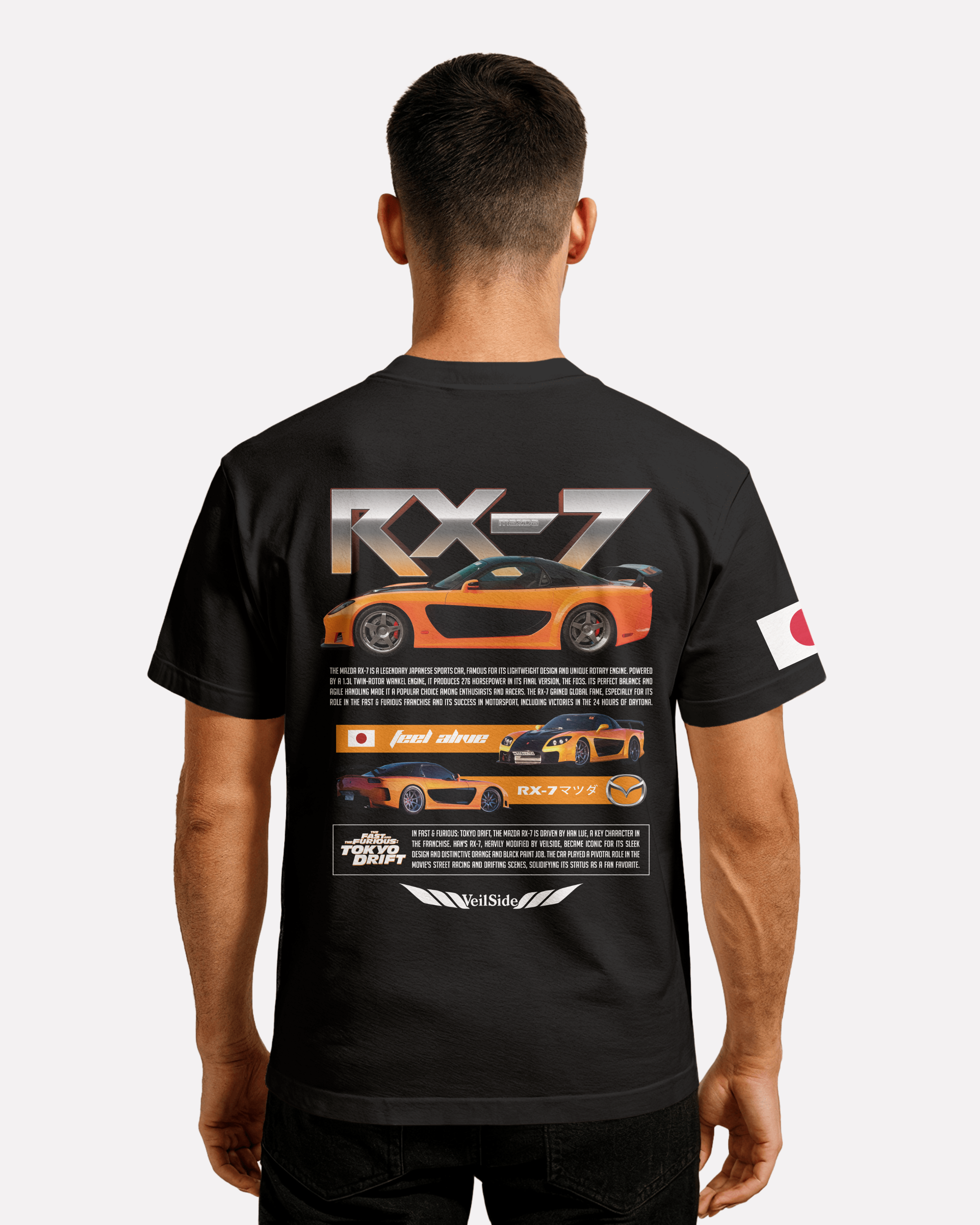 Mazda RX-7 T-shirt Classic Unisex biała/czarna