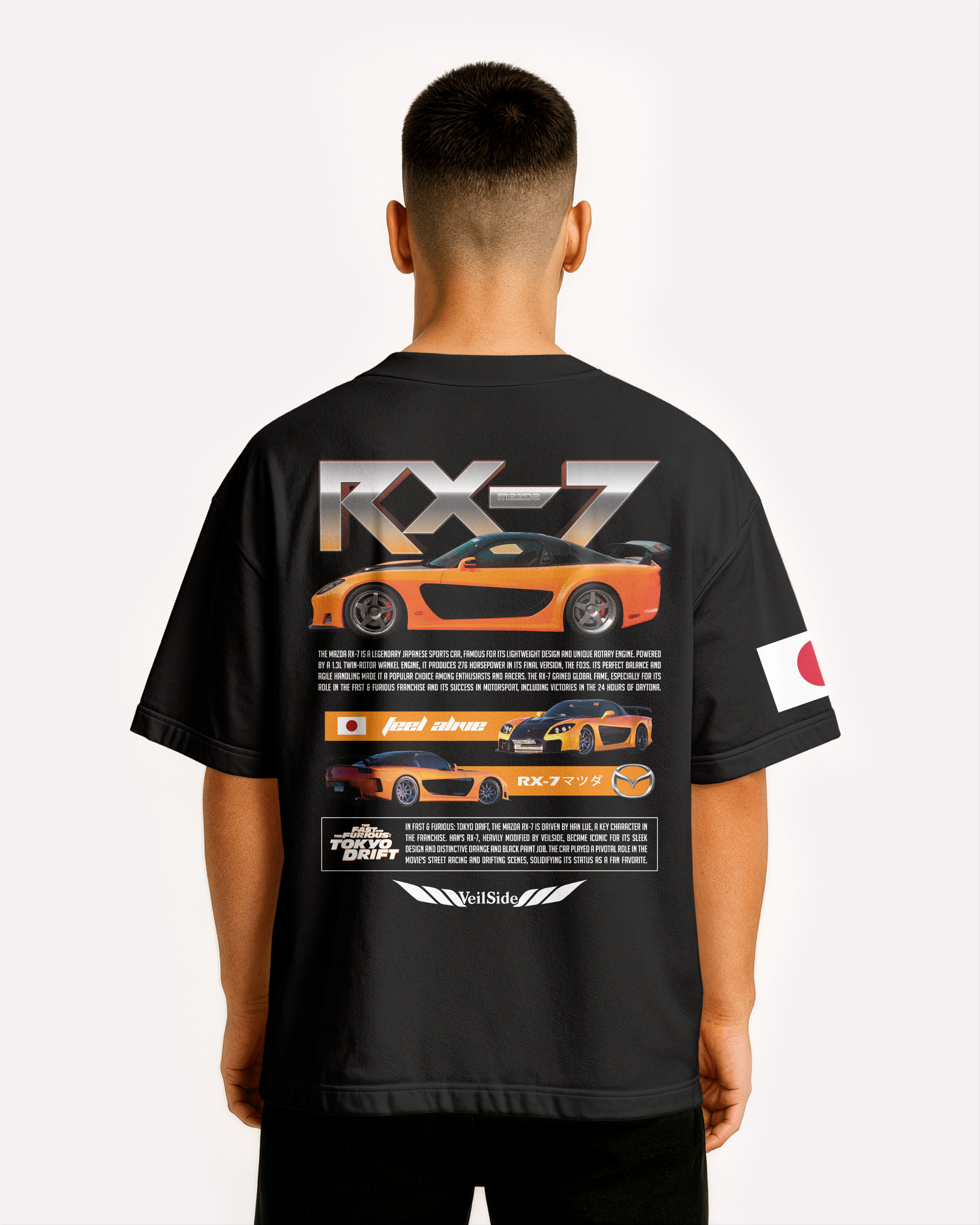 Mazda RX-7 Oversize T-shirt Unisex biała/czarna