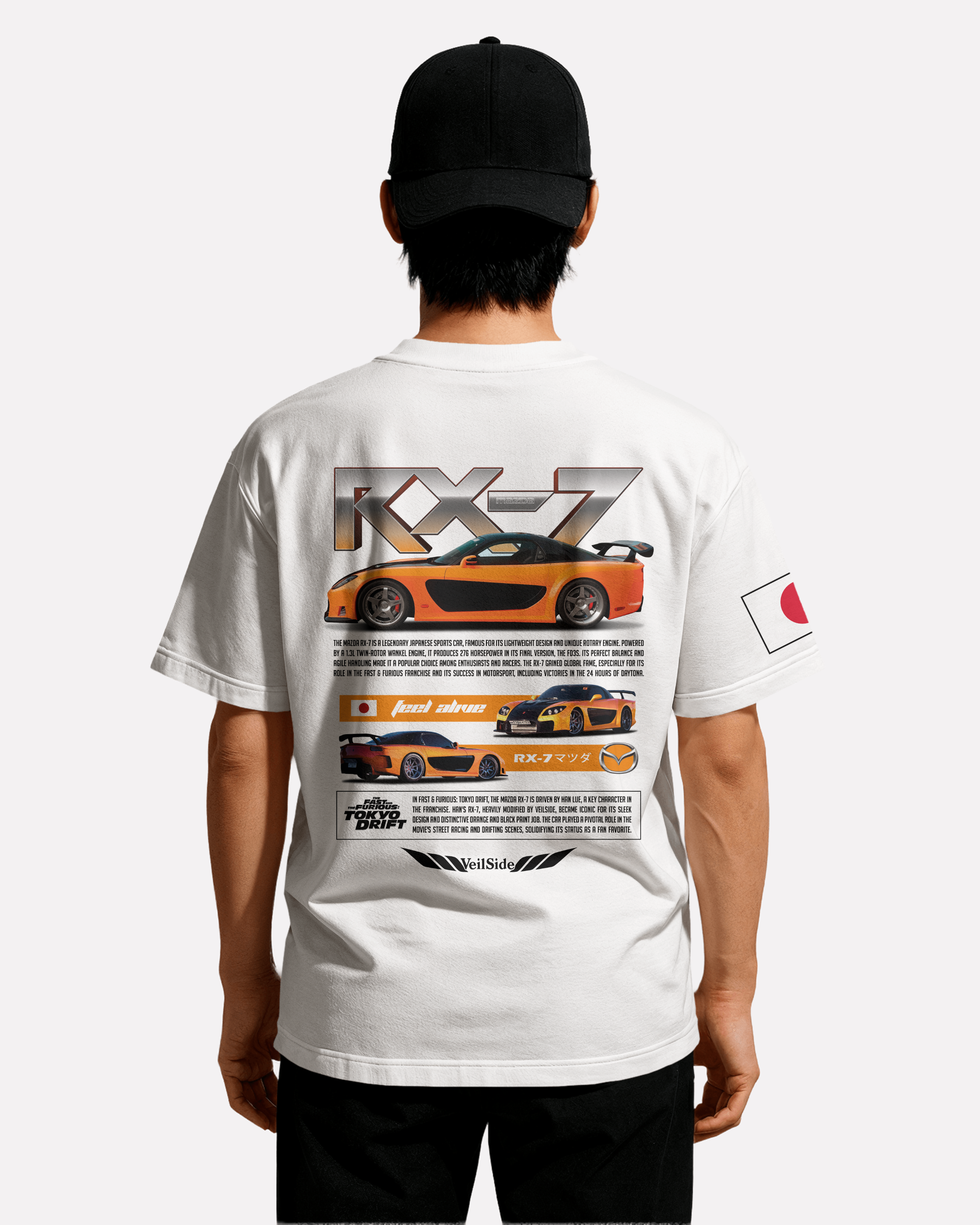 Mazda RX-7 T-shirt Classic Unisex biała/czarna