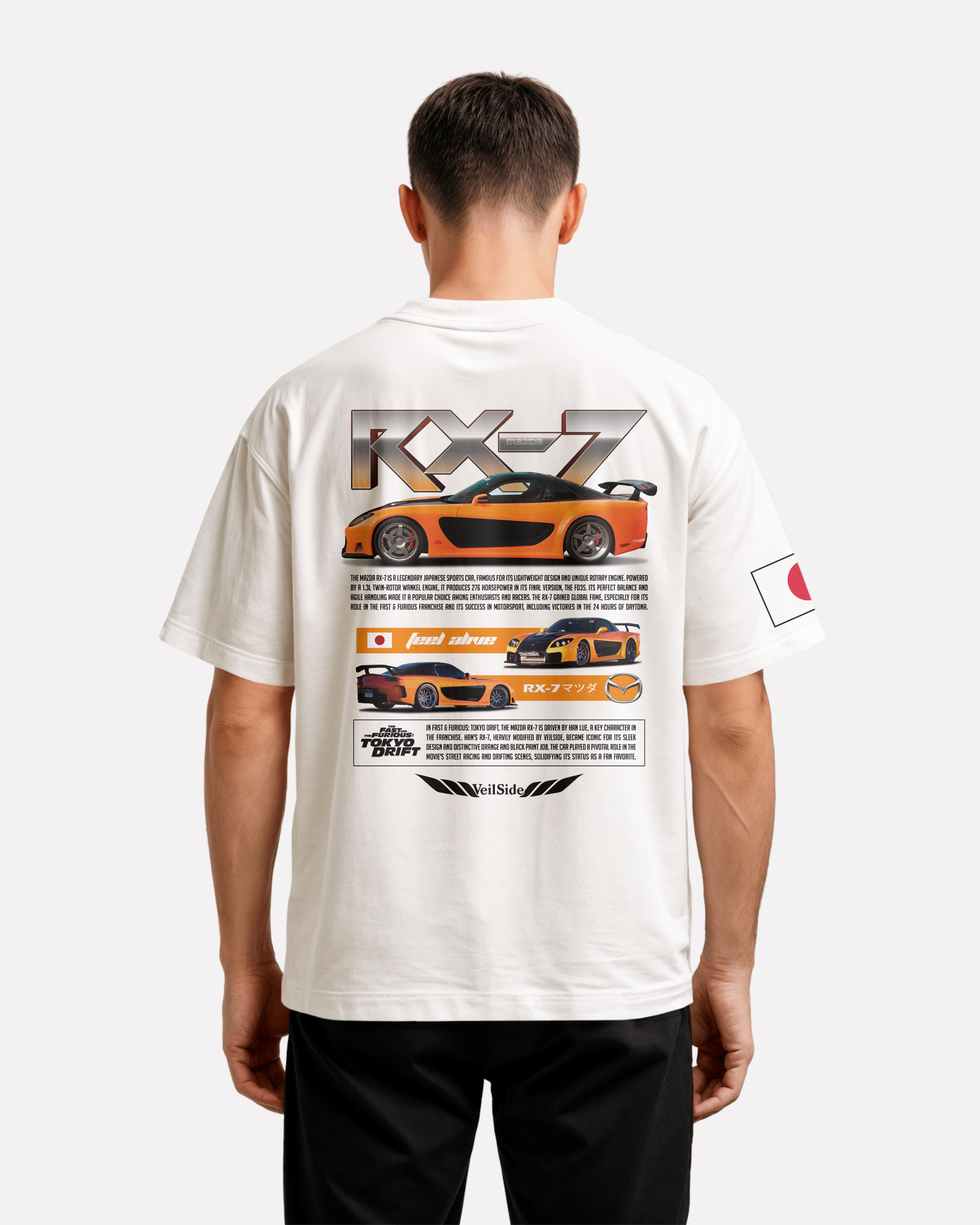 Mazda RX-7 Oversize T-shirt Unisex biała/czarna