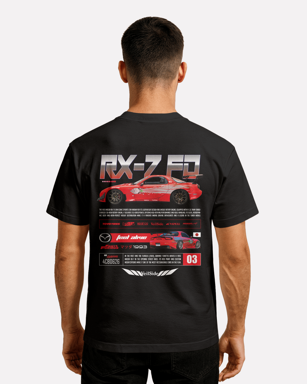 Mazda RX-7 FD T-shirt Classic Unisex biała/czarna