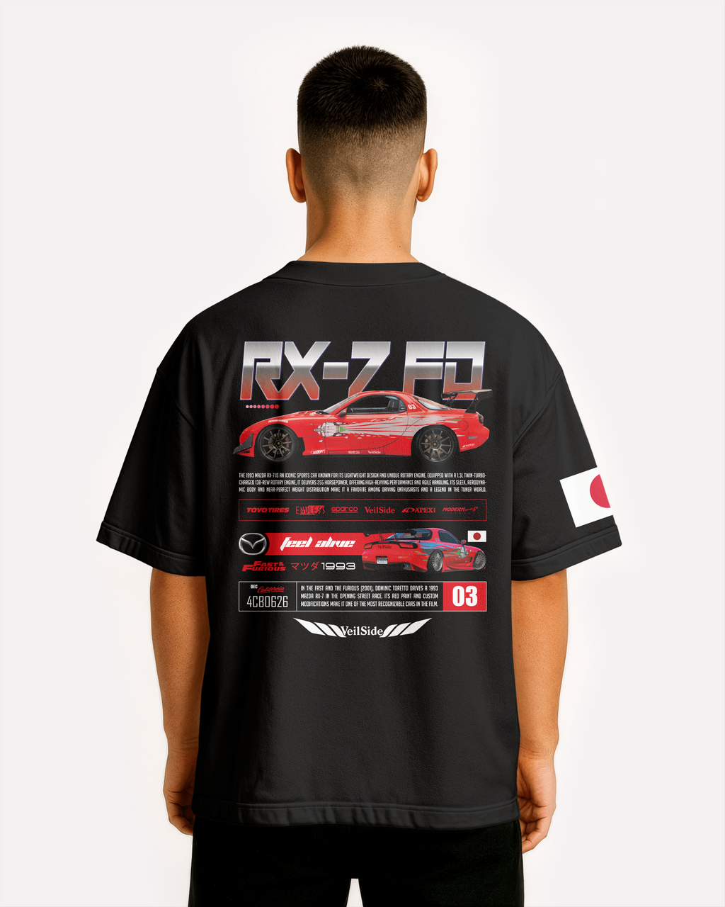 Mazda RX-7 FD Oversize T-shirt Unisex biała/czarna