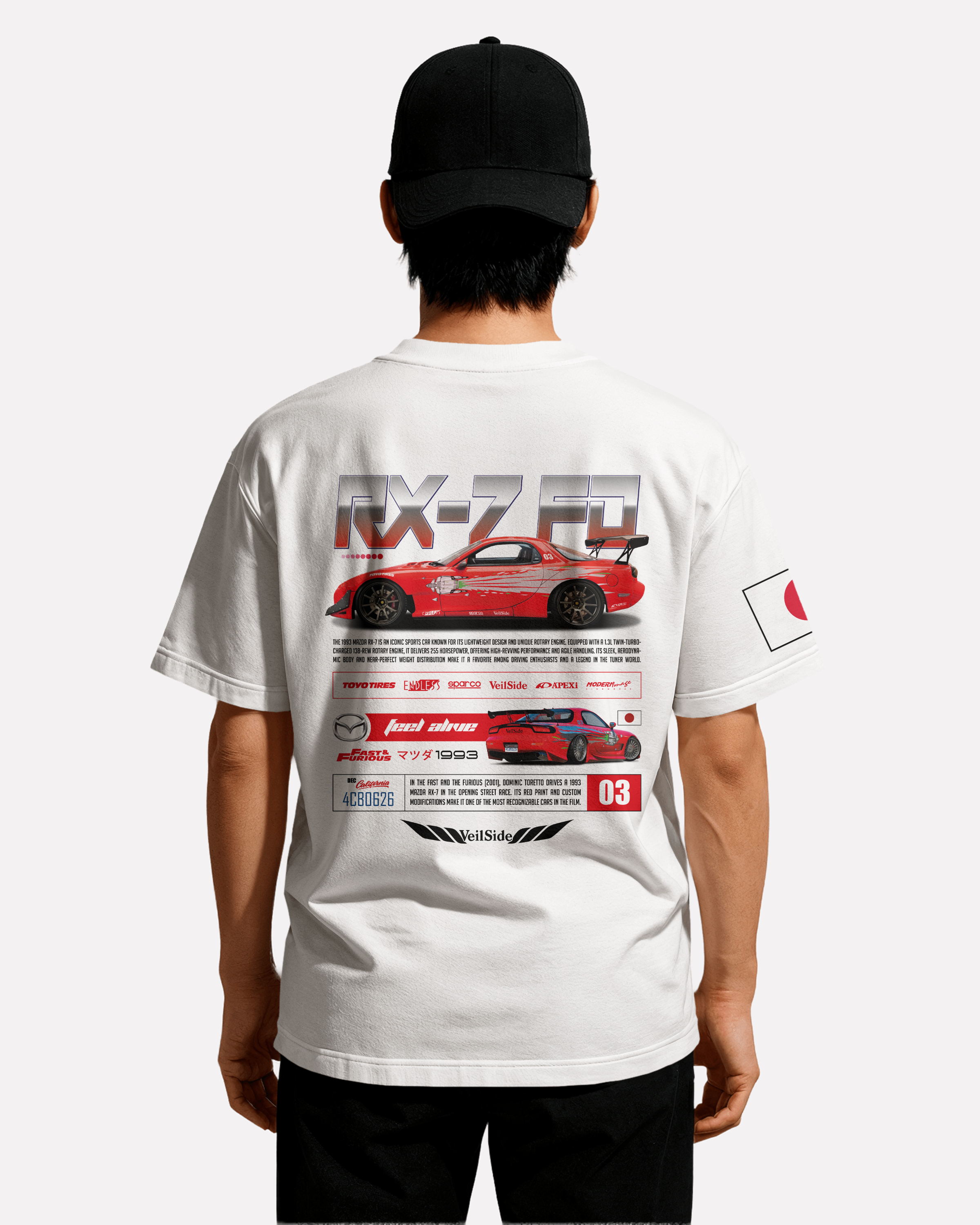Mazda RX-7 FD T-shirt Classic Unisex biała/czarna