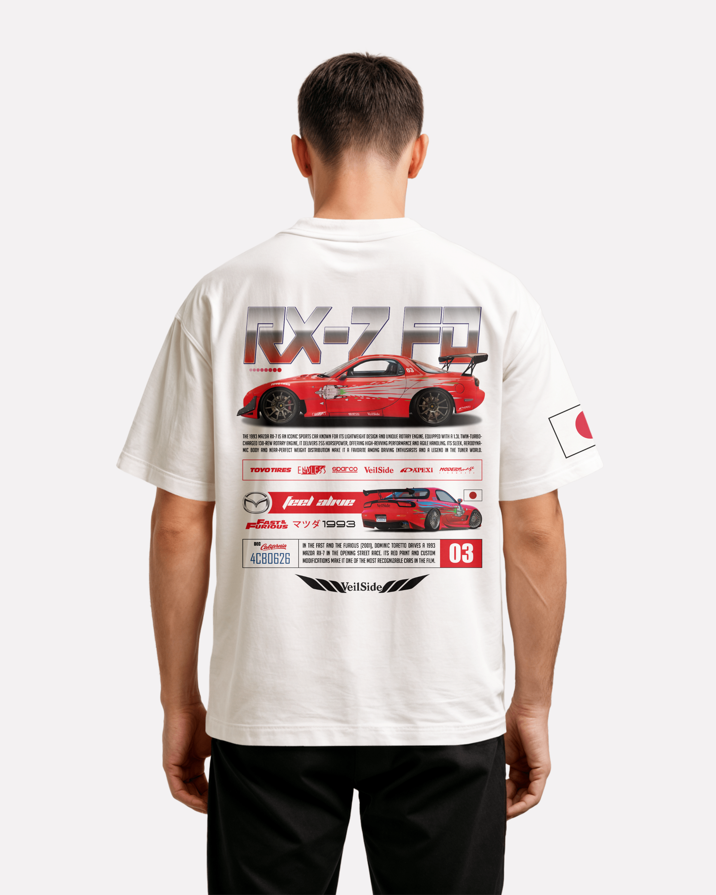 Mazda RX-7 FD Oversize T-shirt Unisex biała/czarna