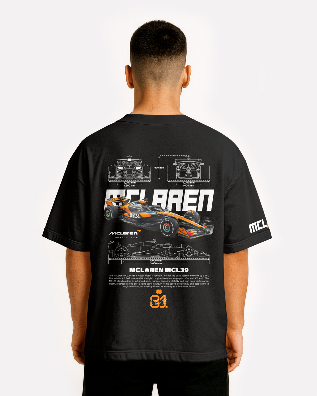 McLaren MCL39 Oversize T-shirt Unisex biała/czarna