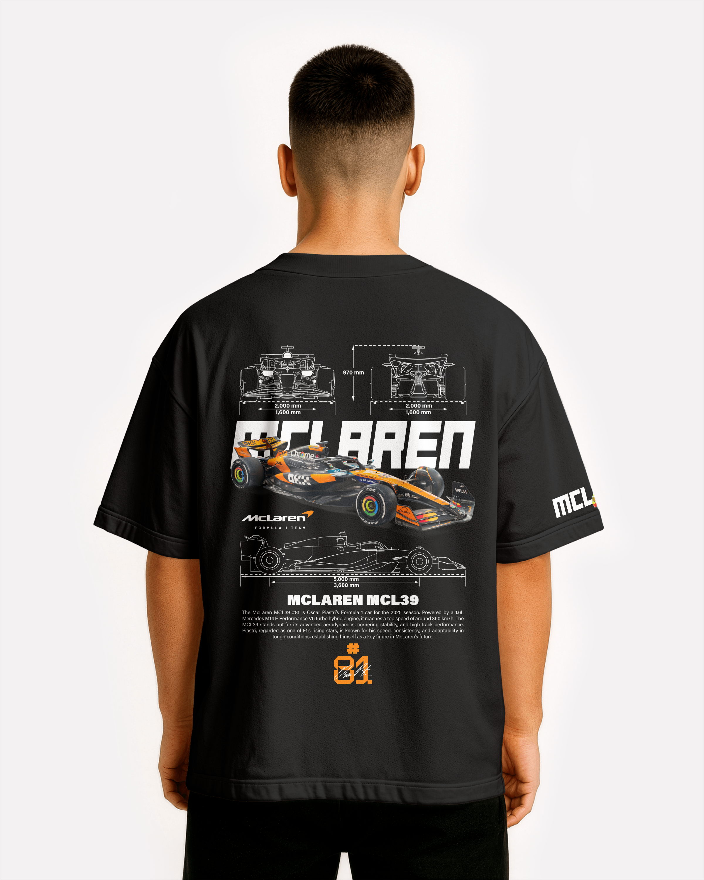 McLaren MCL39 Oversize T-shirt Unisex biała/czarna