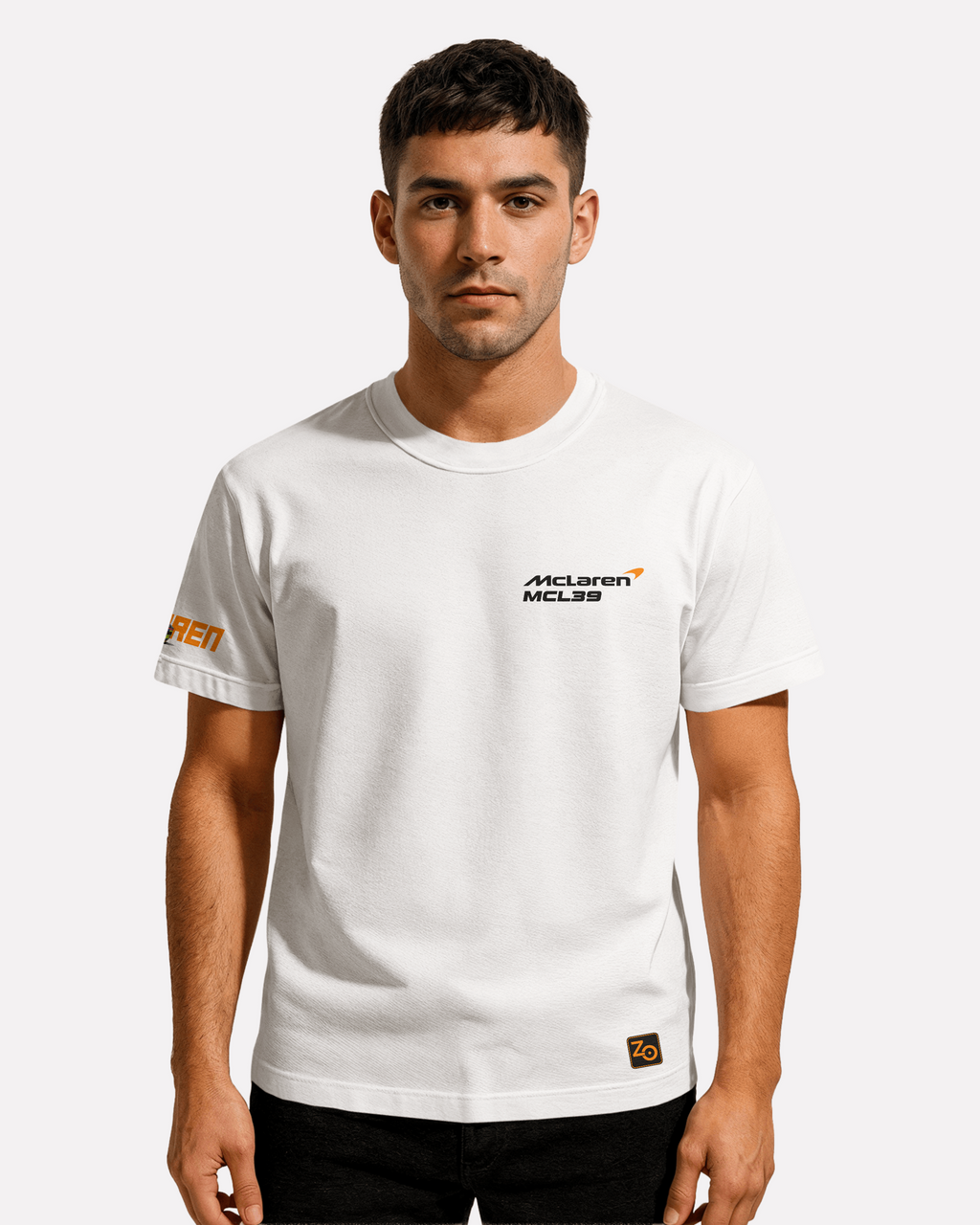 McLaren MCL39  T-shirt Classic Unisex  czarna/biała/pomarańczowa