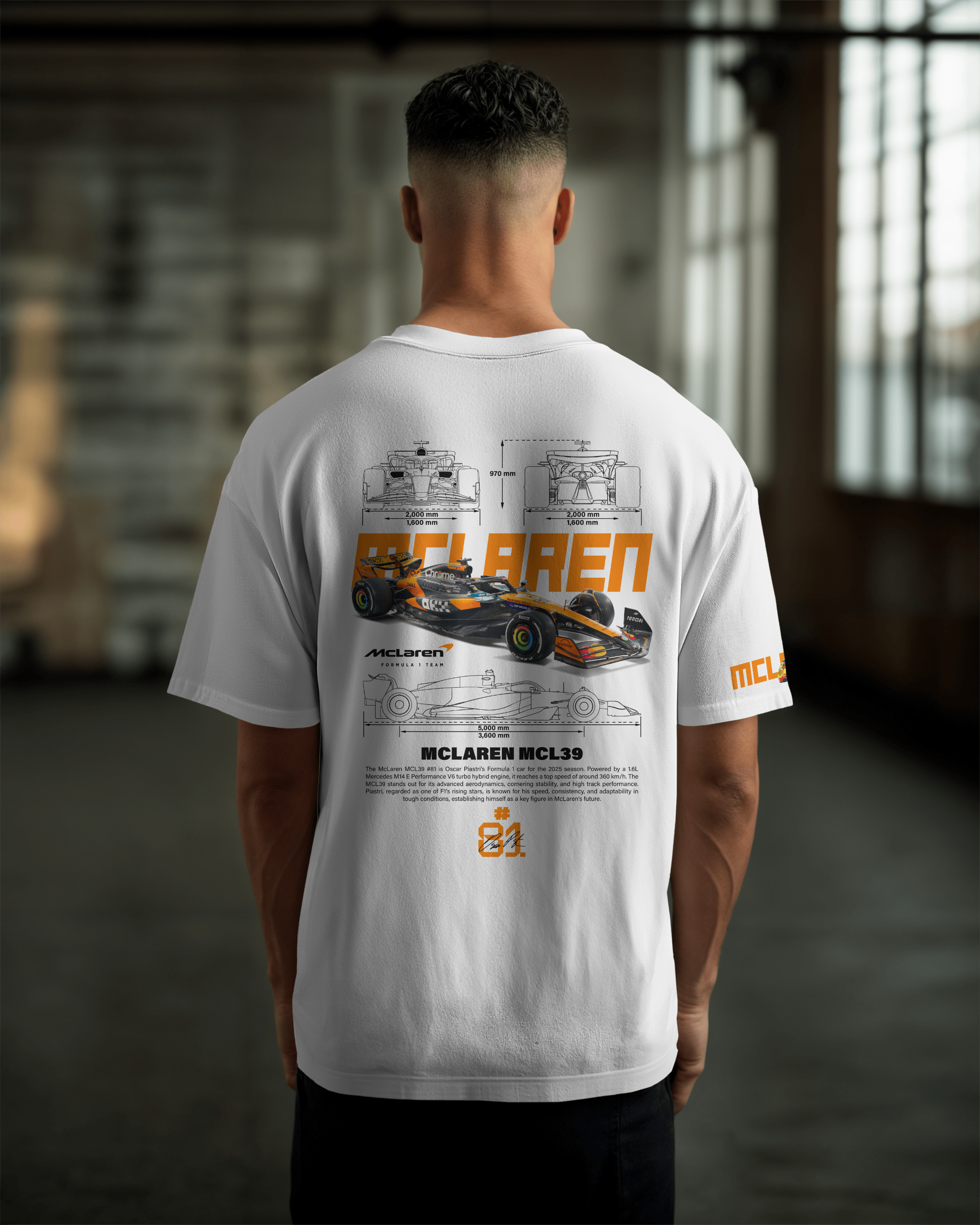 McLaren MCL39 Oversize T-shirt Unisex biała/czarna