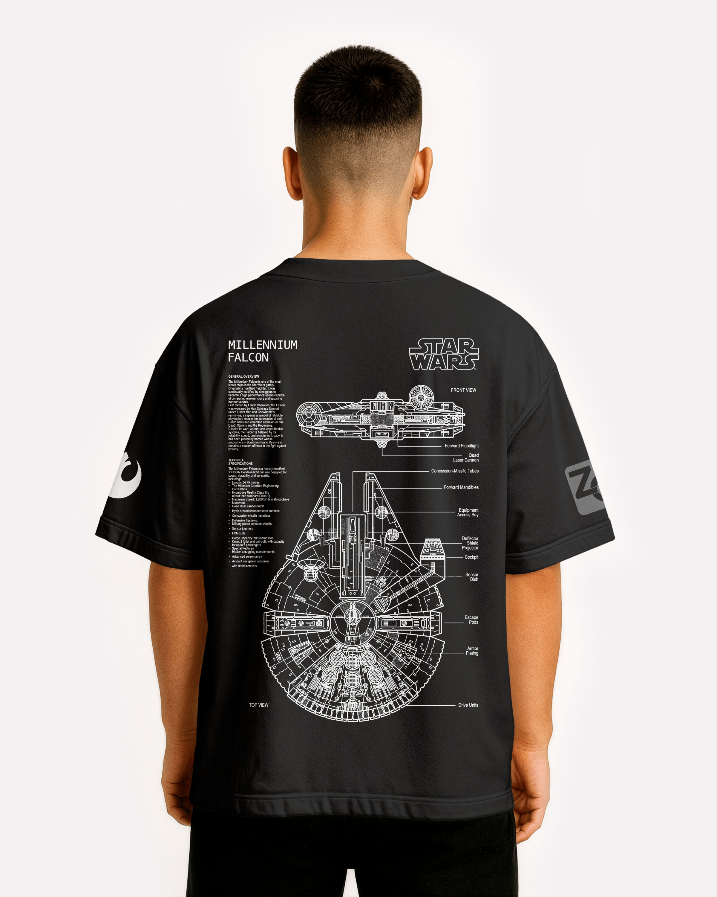 MILENIUM FALCON Oversize T-shirt Unisex biała/czarna