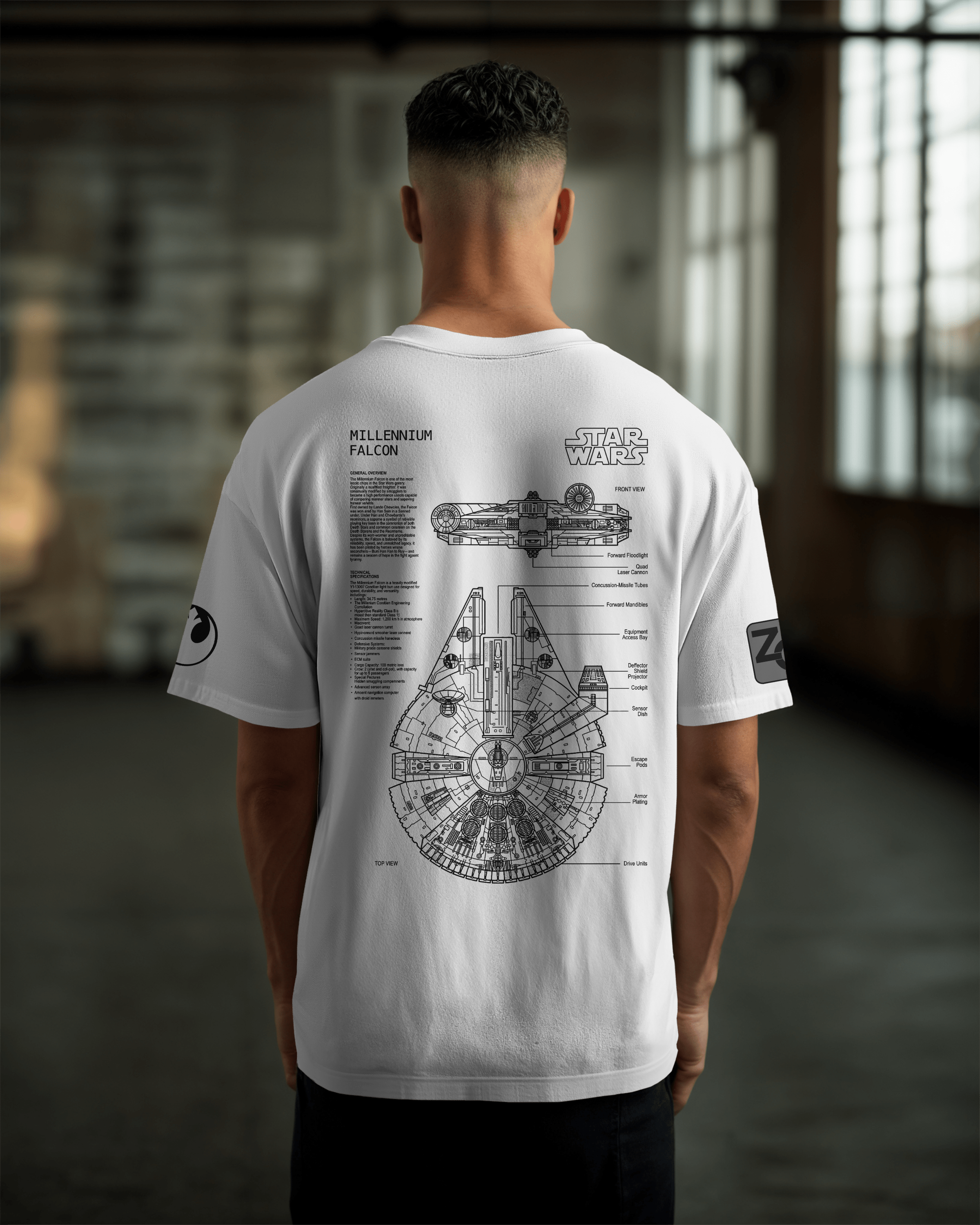 MILENIUM FALCON Oversize T-shirt Unisex biała/czarna