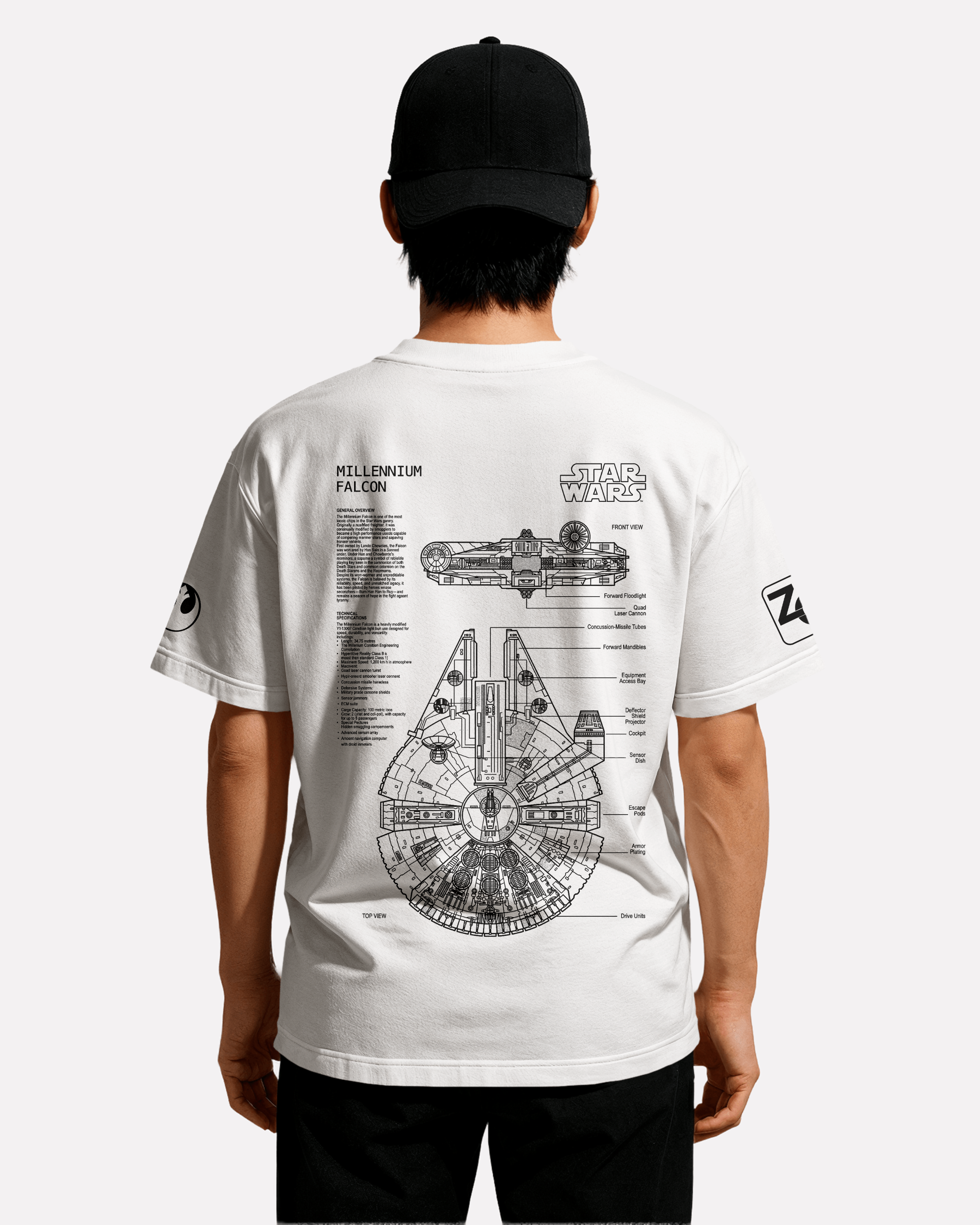 MILENIUM FALCON T-shirt Classic Unisex biała/czarna