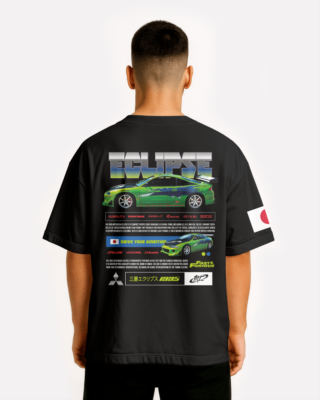 Mitsubishi Eclipse Oversize T-shirt Unisex biała/czarna