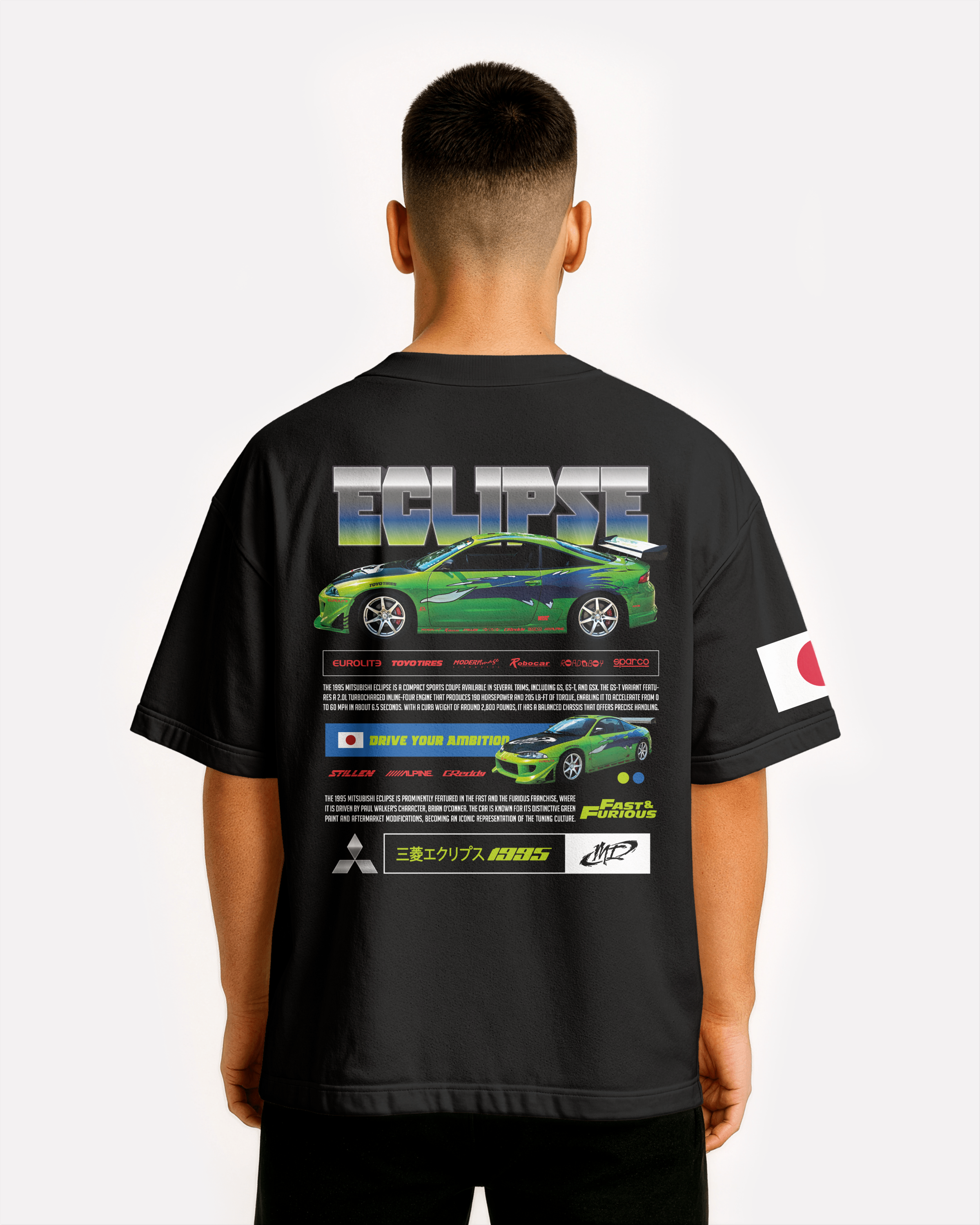 Mitsubishi Eclipse Oversize T-shirt Unisex biała/czarna