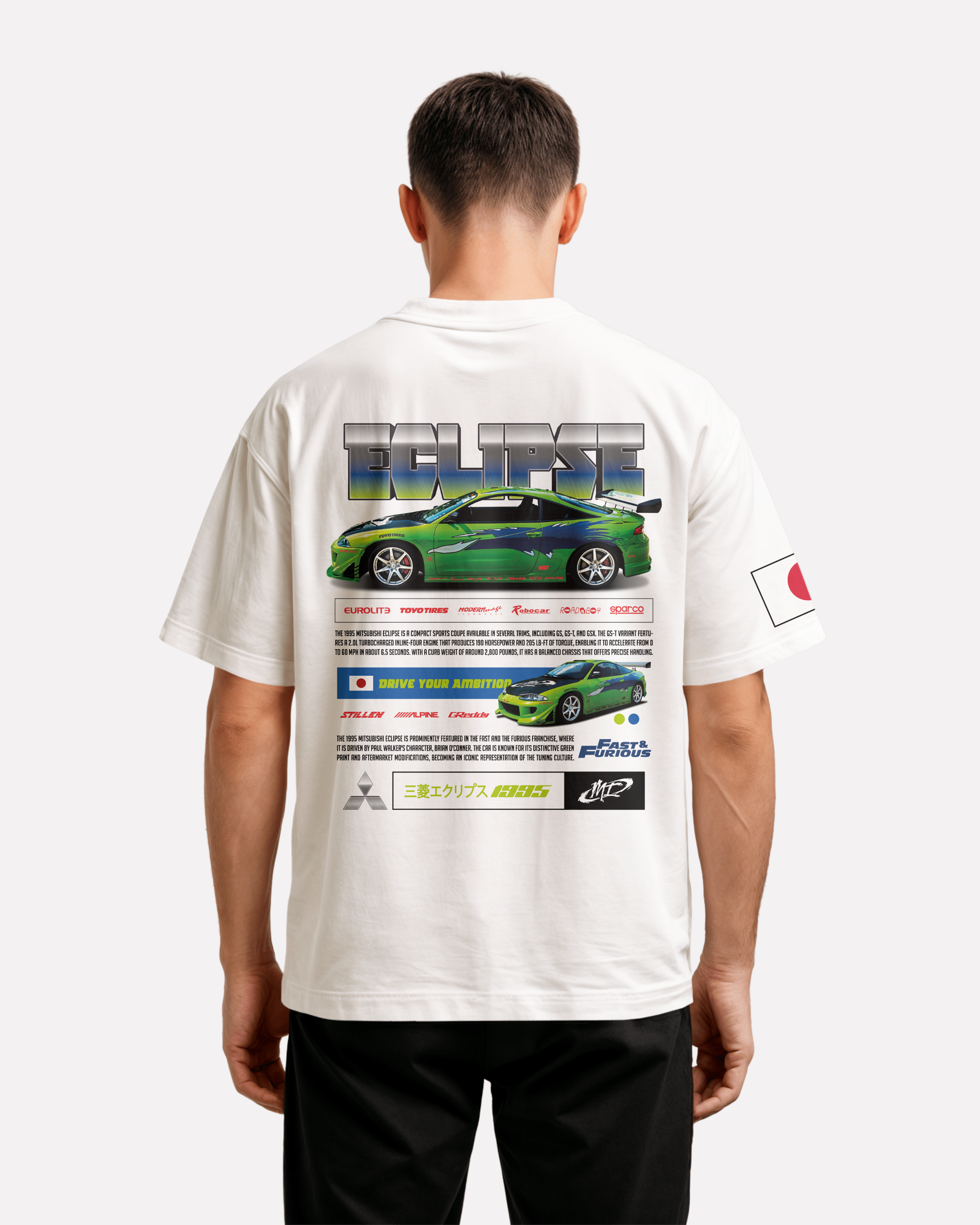 Mitsubishi Eclipse Oversize T-shirt Unisex biała/czarna