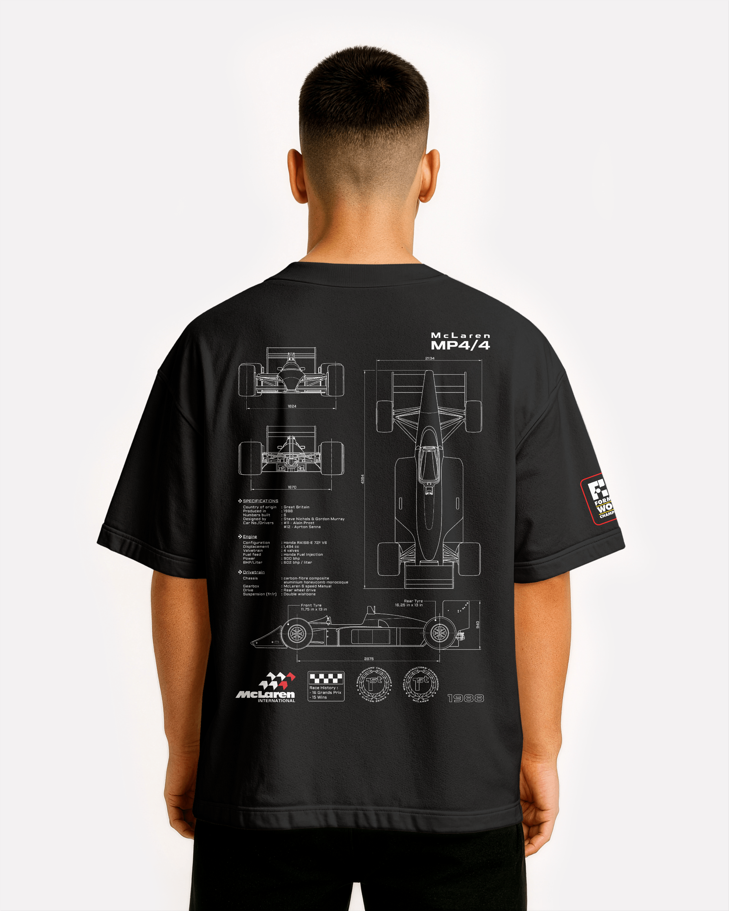 McLaren MP4 Oversize T-shirt Unisex biała/czarna