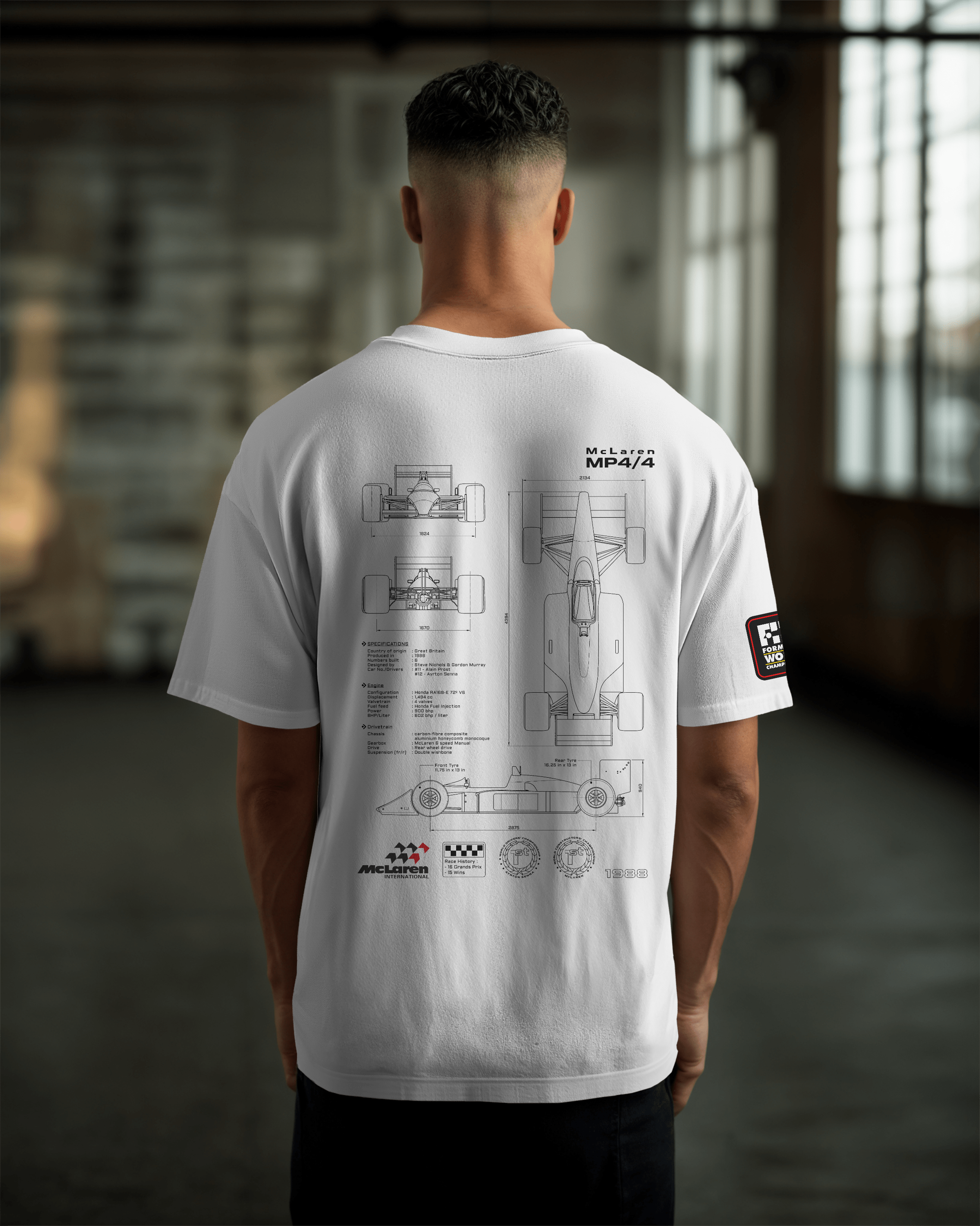 McLaren MP4 Oversize T-shirt Unisex biała/czarna