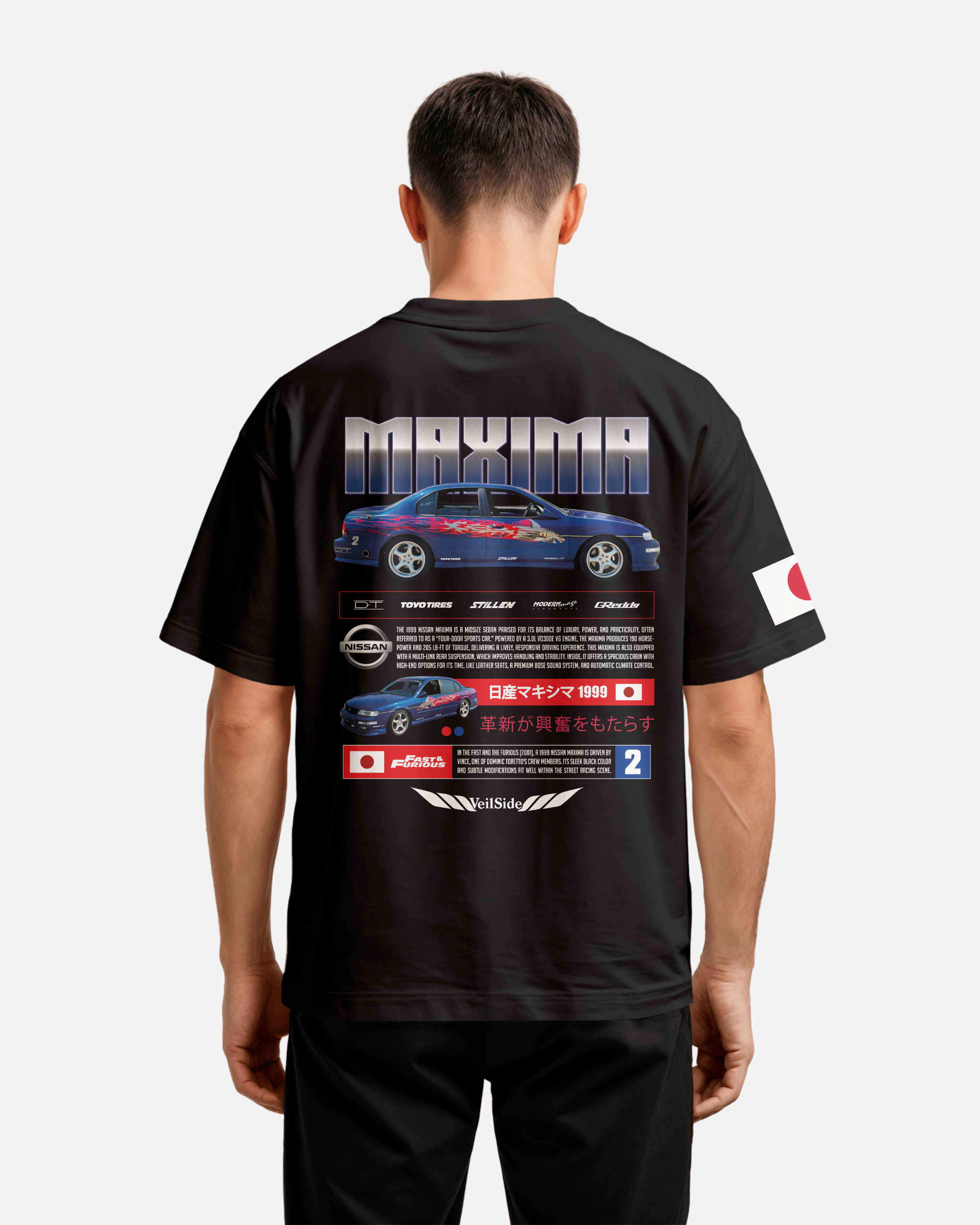 Nissan Maxima Oversize T-shirt Unisex biała/czarna