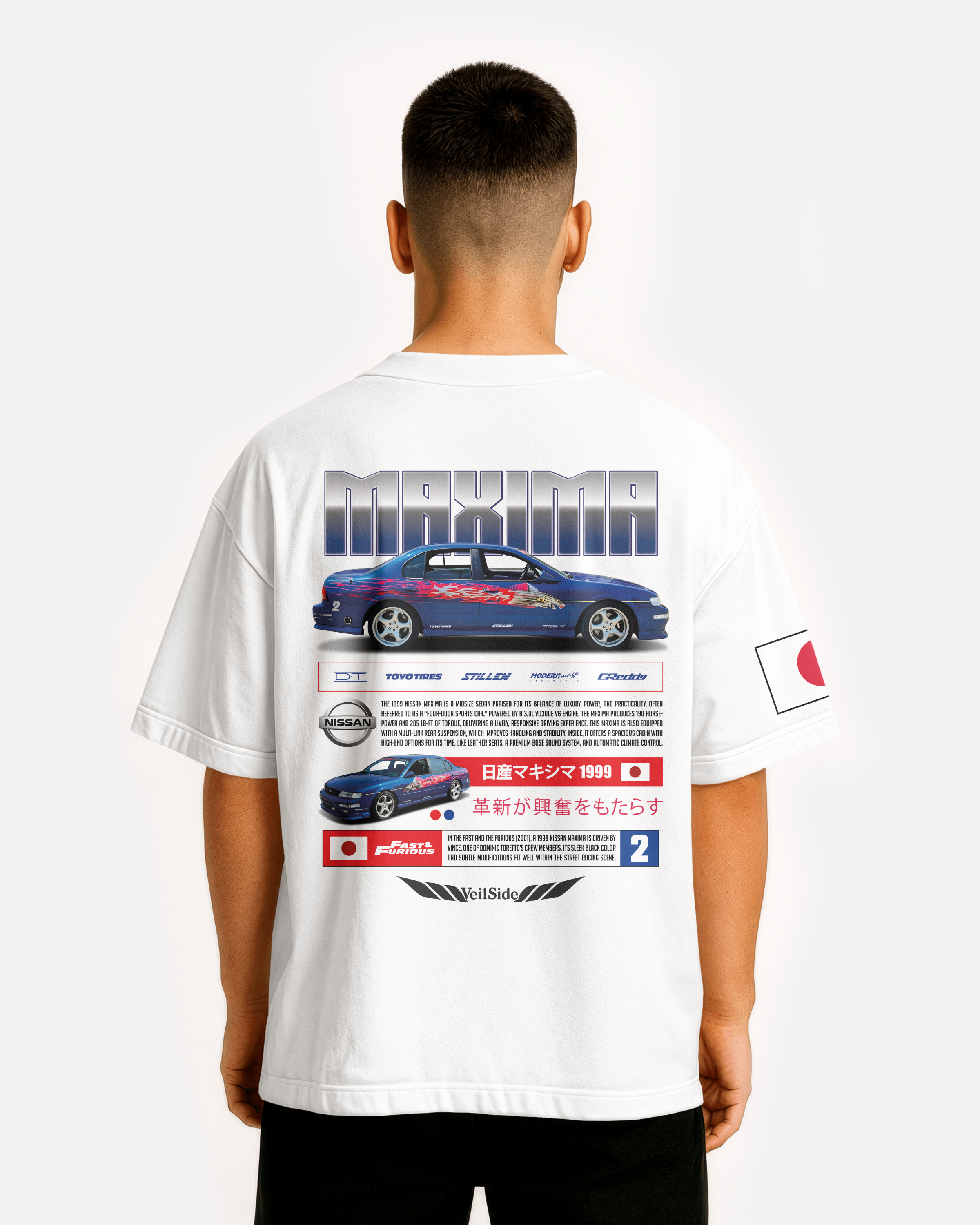 Nissan Maxima Oversize T-shirt Unisex biała/czarna