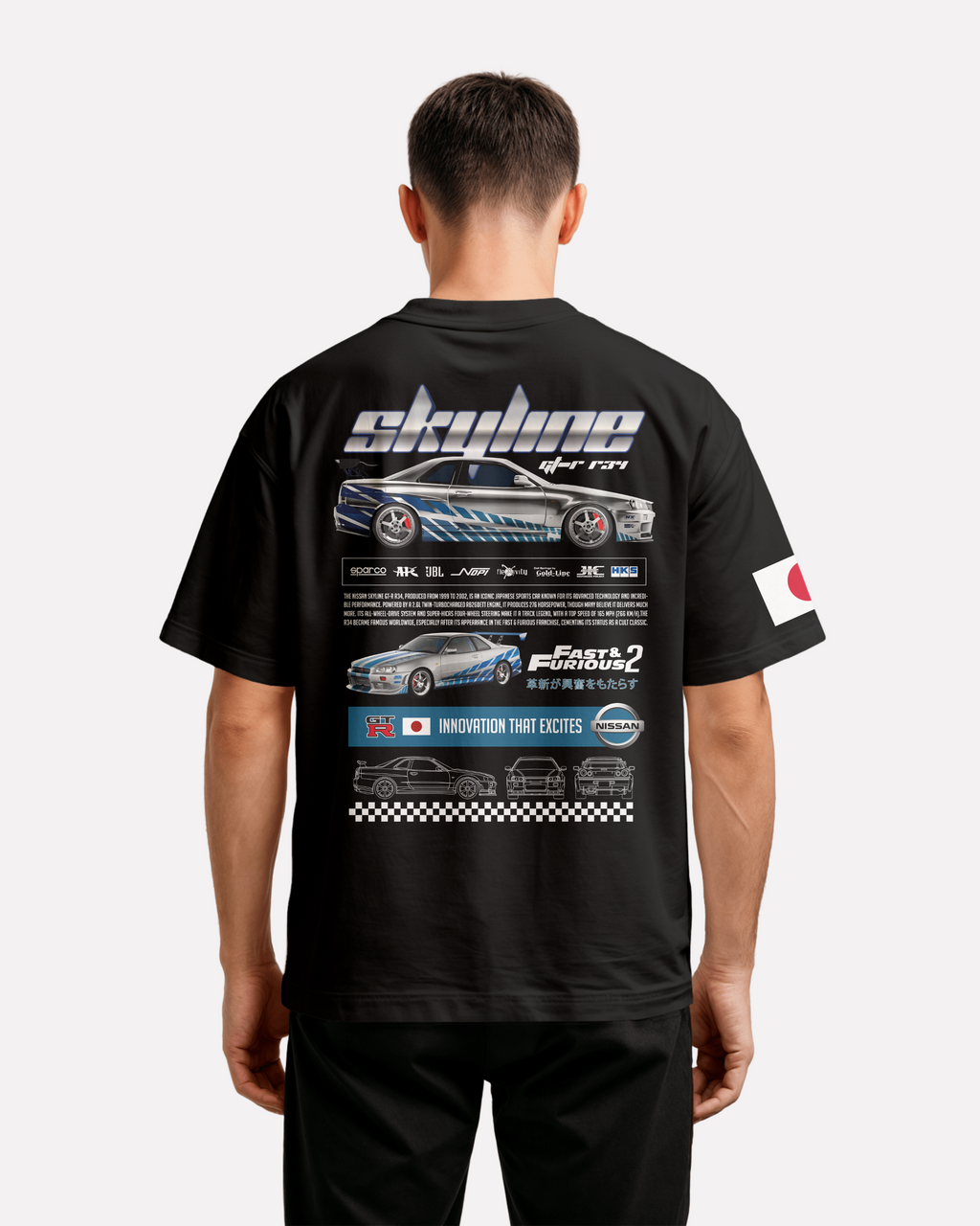 Nissan Skyline Oversize T-shirt Unisex biała/czarna
