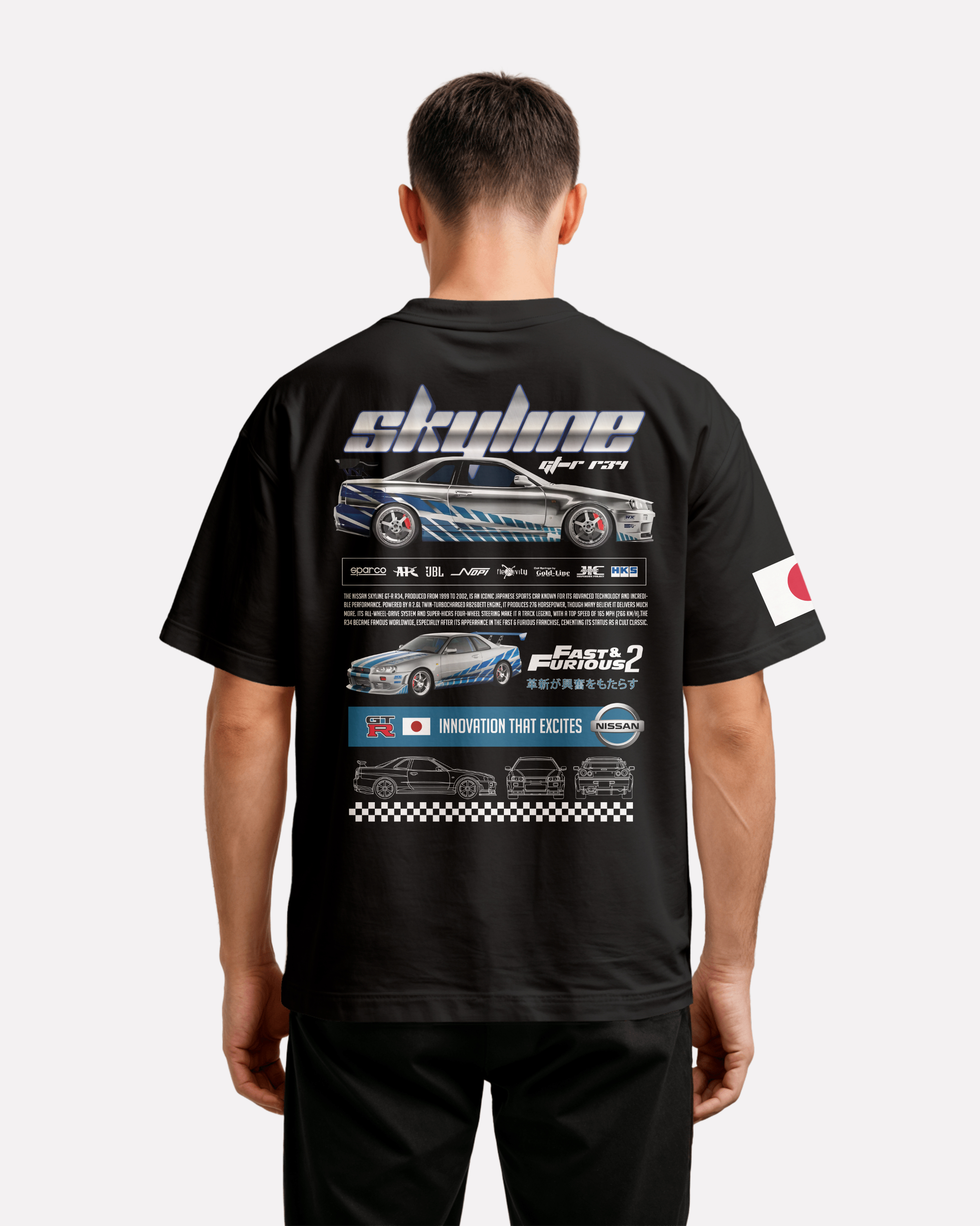Nissan Skyline Oversize T-shirt Unisex biała/czarna
