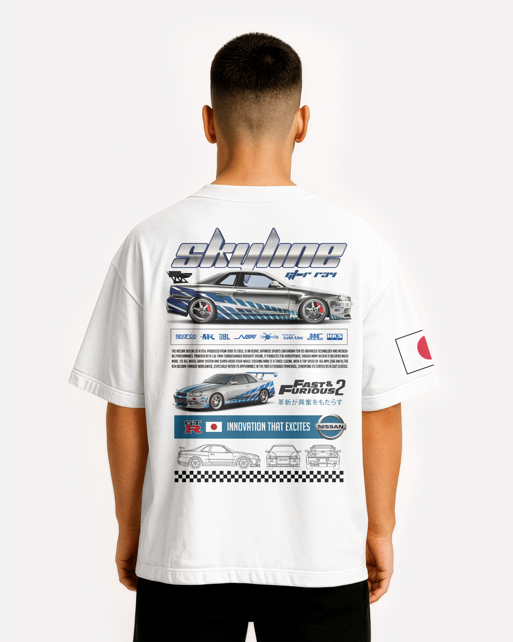 Nissan Skyline Oversize T-shirt Unisex biała/czarna