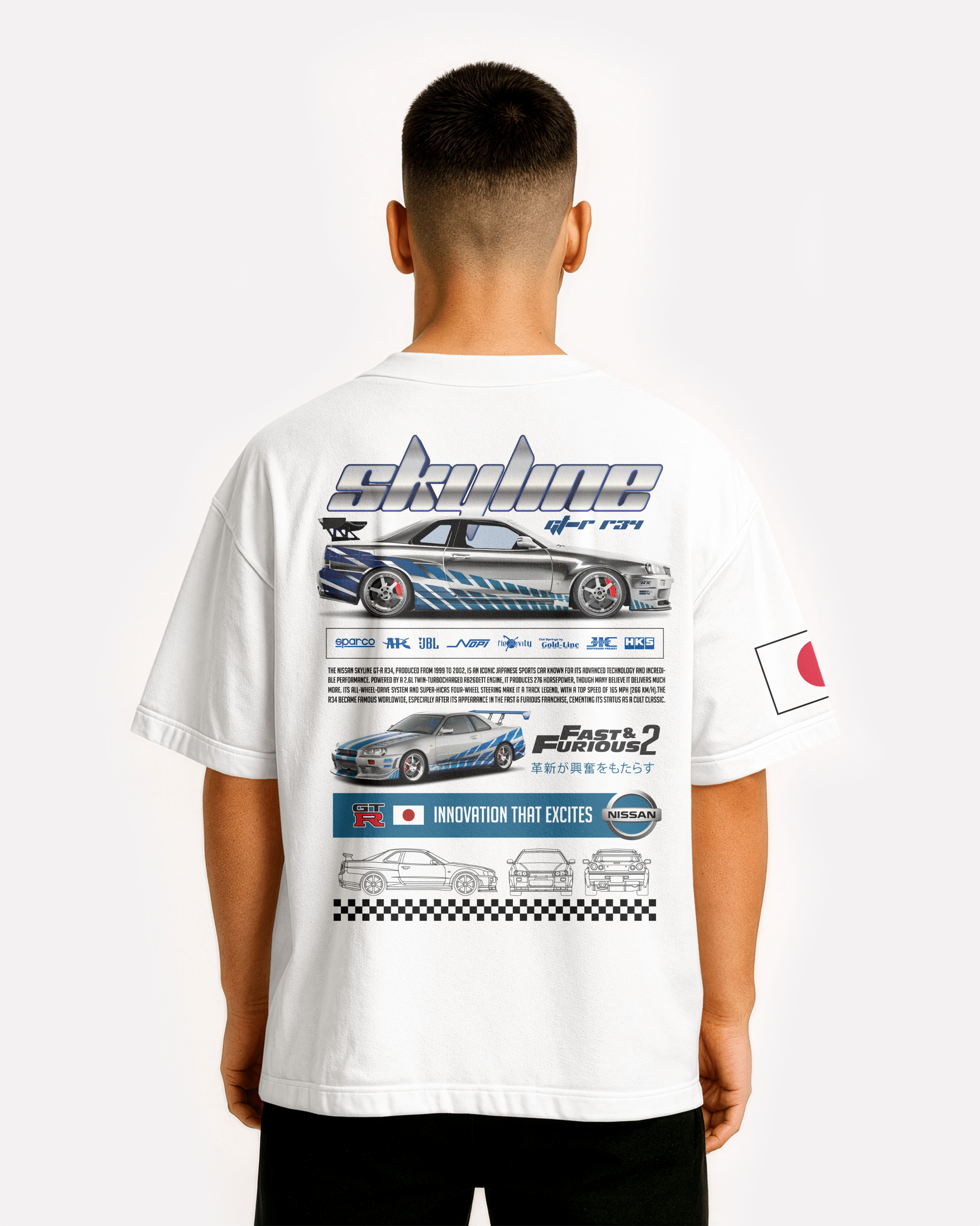 Nissan Skyline Oversize T-shirt Unisex biała/czarna