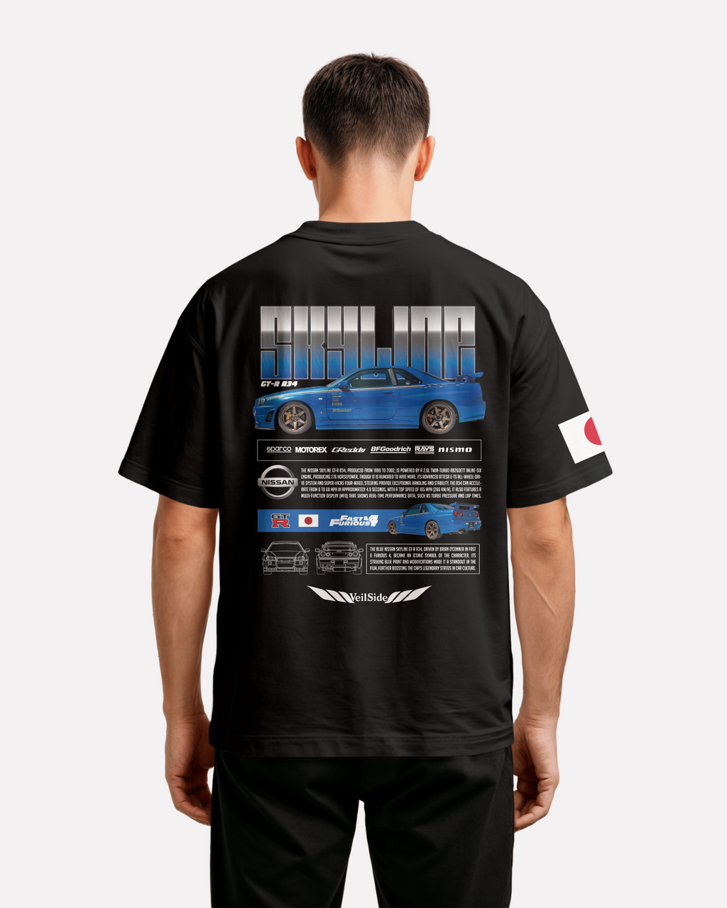 Nissan Skyline Azul Oversize T-shirt Unisex biała/czarna