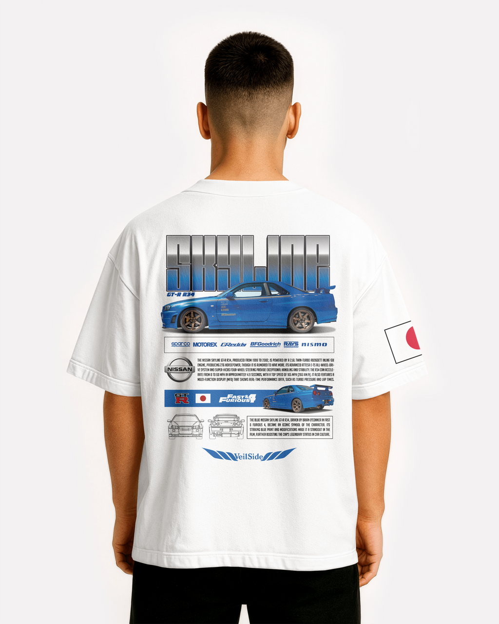 Nissan Skyline Azul Oversize T-shirt Unisex biała/czarna