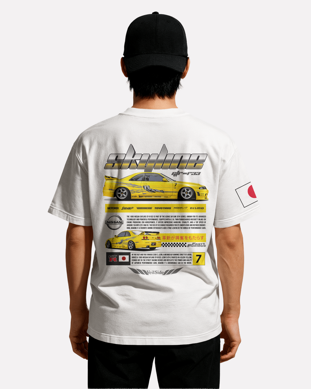 Nissan Skyline GTR R-33 T-shirt Classic Unisex biała/czarna