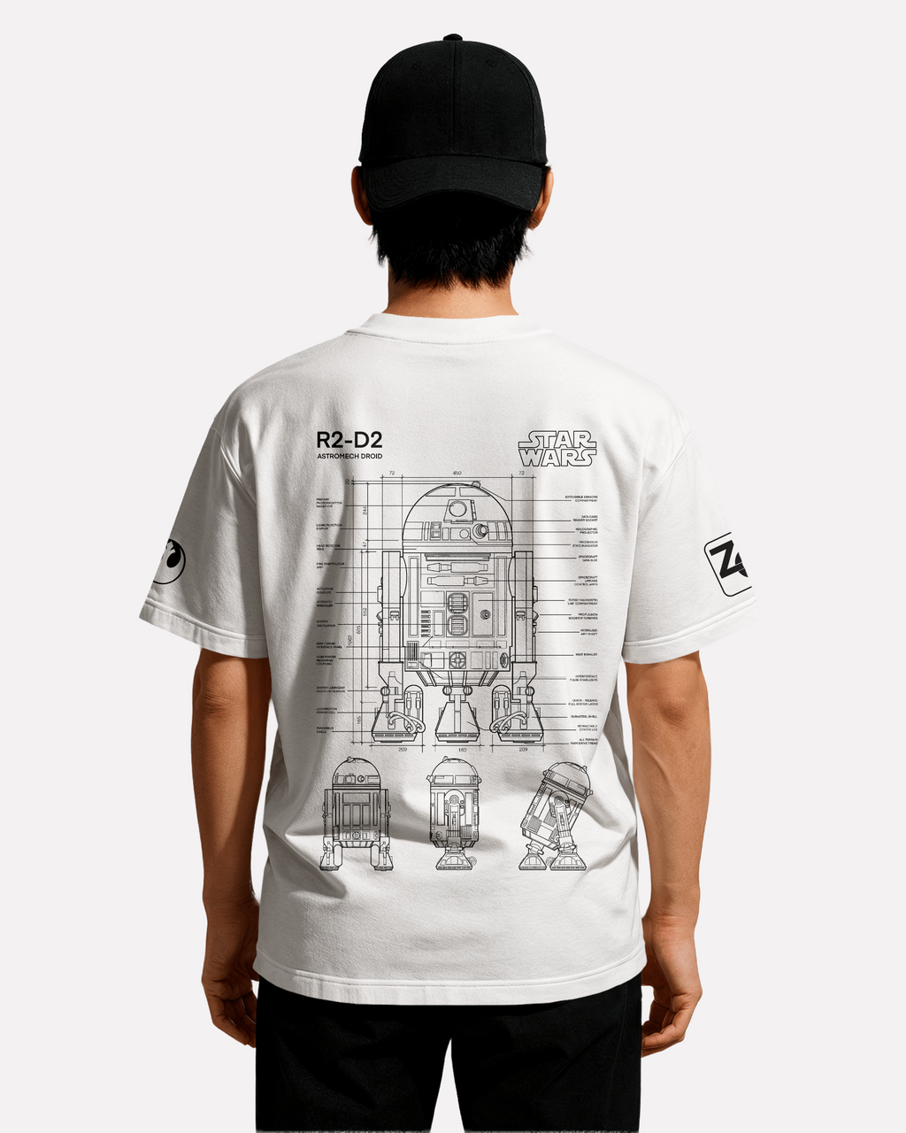 R2-D2 T-shirt Classic Unisex biała/czarna