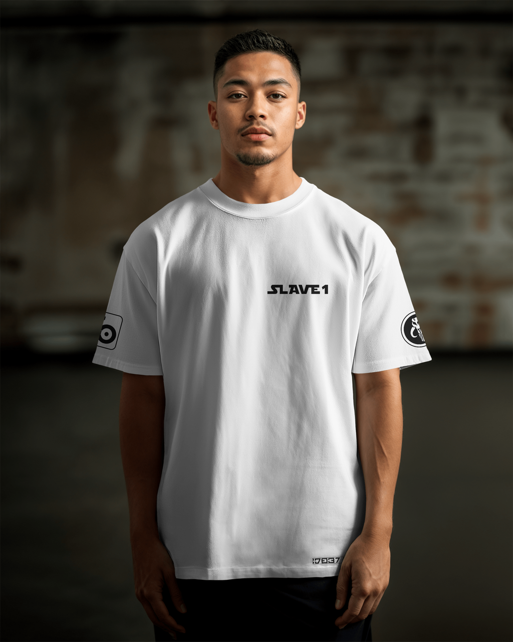 SLAVE 1 Oversize T-shirt Unisex biała/czarna