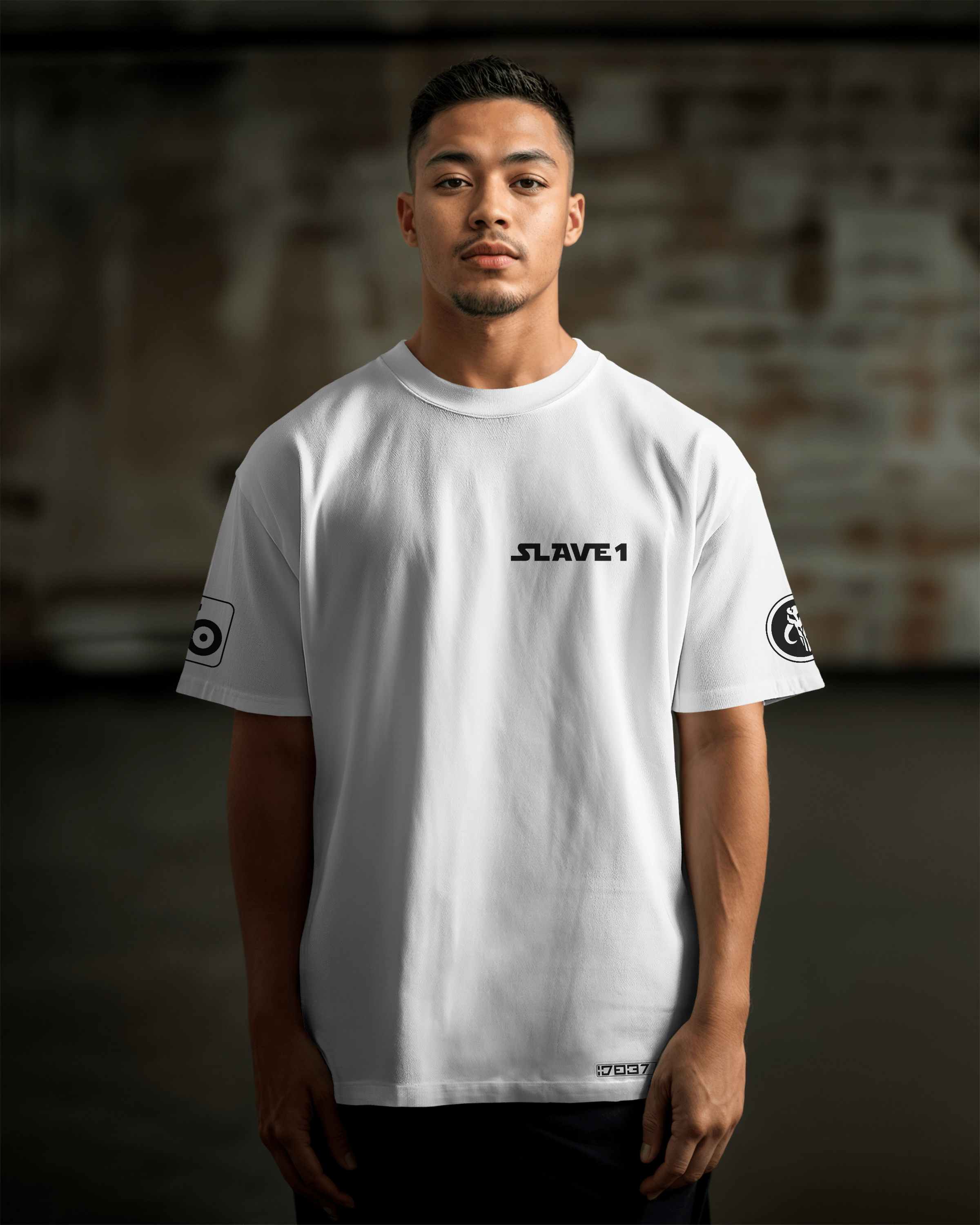 SLAVE 1 Oversize T-shirt Unisex biała/czarna