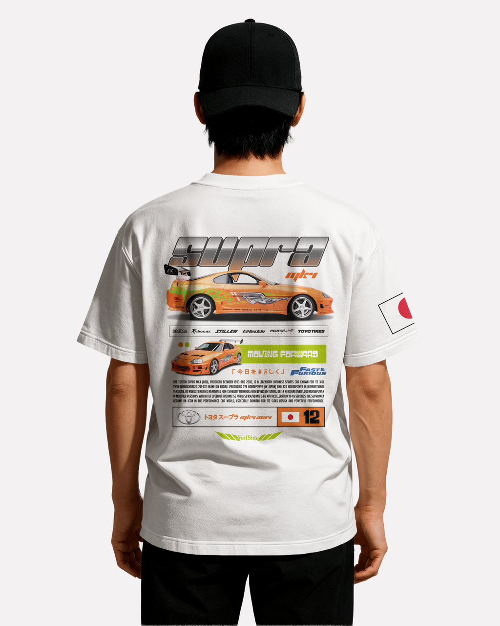 Toyota Supra MK-4 T-shirt Classic Unisex biała/czarna