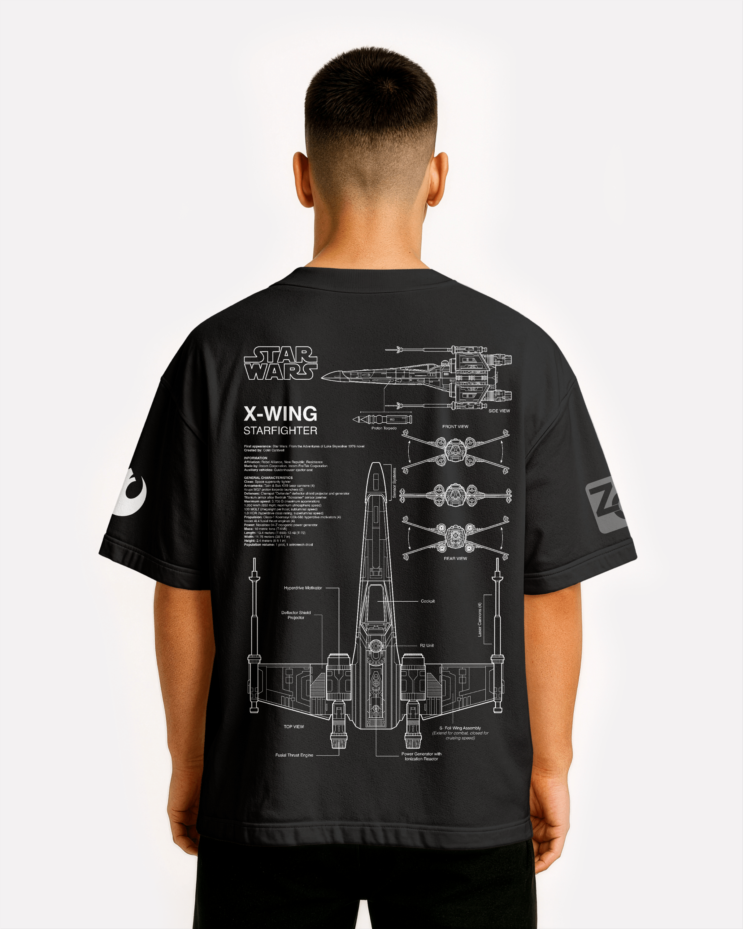 X-WING Oversize T-shirt Unisex biała/czarna